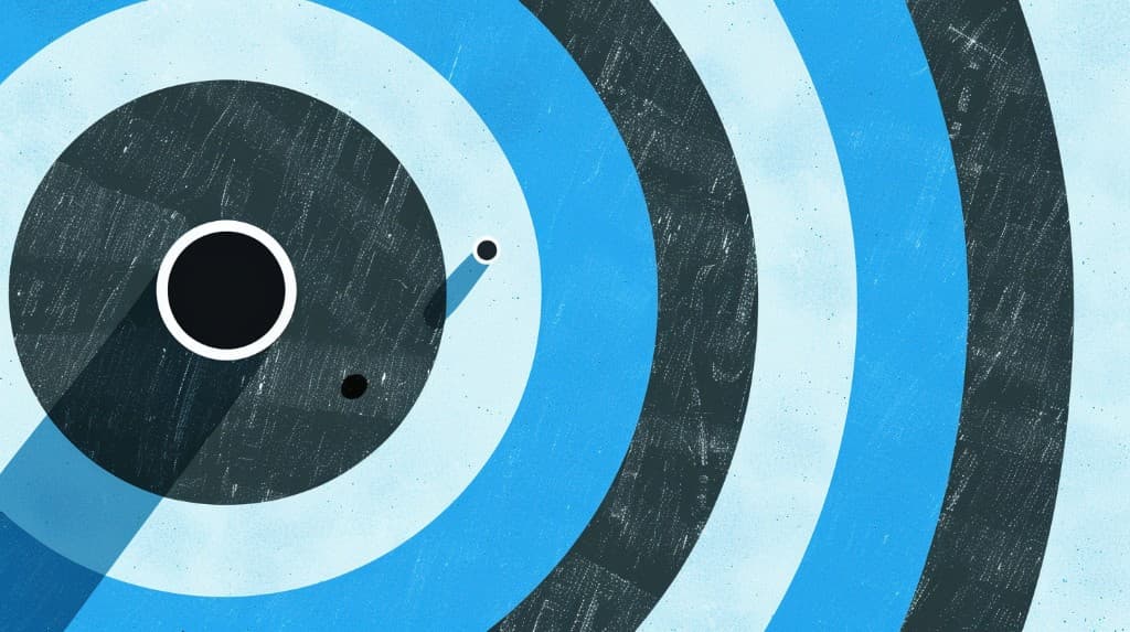 Aerial view of concentric rings with figures moving through protective layers — representing institutional-grade risk gates around retail accounts